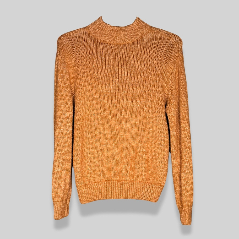 Aerie Cotton Blend Knitted Sweater Mock Neck Long Sleeve Pullover Brown W Small